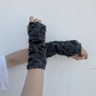 Distressed Fingerless Gloves Black - One Size