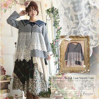 Lace-panel Plaid Blouse