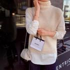 Inset Shirt Turtle-neck Knit Top