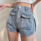 High-waist Pocket Split Denim Shorts