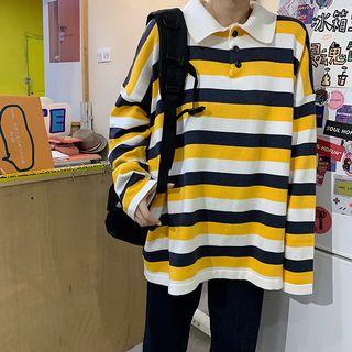 Striped Long-sleeve Polo Shirt Stripe - One Size