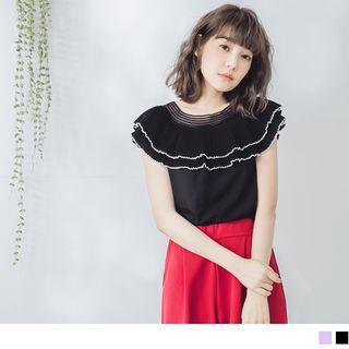 Off-shoulder Pleated Ruffled Top