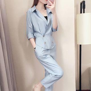 Set: 3/4-sleeve Double Breasted Top + Cropped Pants