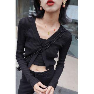 Button-up Ribbed Crop Knit Top
