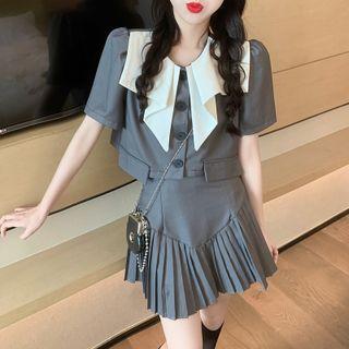 Puff Sleeve Crop Blazer / High Waist Pleated Mini Skirt