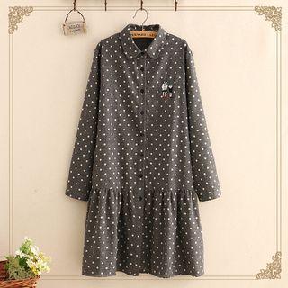 Embroidered Dotted Long Sleeve Dress