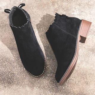 Faux Suede Scallop Trim Ankle Boots