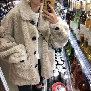 Furry Buttoned Coat Light Khaki - One Size