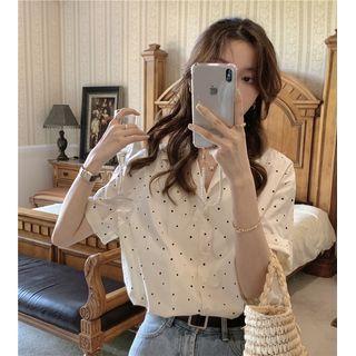 Short-sleeve Dotted Shirt Off-white - One Size