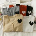Heart-print Slim-fit Cardigan In 6 Colors