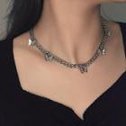 Butterfly Fringed Alloy Choker Silver - One Size