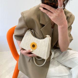 Floral Embroidered Braided Shoulder Bag