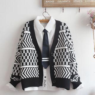 Patterned Cardigan / Embroidered Shirt / Set