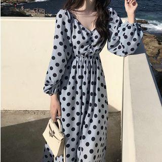 Dotted Long-sleeve Midi Dress / Long-sleeve Top / Sleeveless Dress
