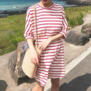 Elbow Sleeve Striped Dress