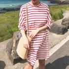 Elbow Sleeve Striped Dress
