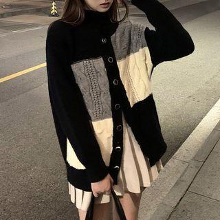Color Block Cardigan / Mini Pleated Skirt