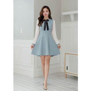 Contrast-sleeve Flare Dress (no Brooch)