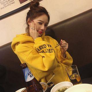Letter Embroidered Balloon-sleeve Hoodie