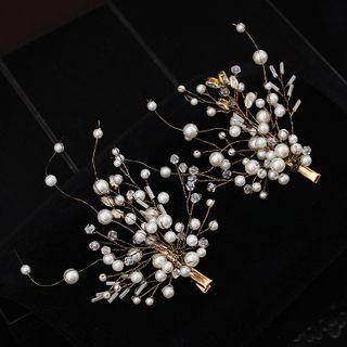 Set Of 2: Rhinestone Faux Pearl Hair Clip Set Of 2 - As Shown In Figure - One Size