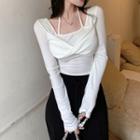 Long-sleeve Square-neck Twist Knit Top
