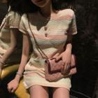Short-sleeve Striped Mini Knit Dress Dress - Multicolor - One Size