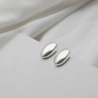 925 Sterling Silver Polished Oval Earring Stud Earring - 1 Pair - Silver - One Size