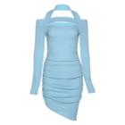 Asymmetrical Halter-neck Long-sleeve Mini Bodycon Dress