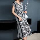 Side Slit Striped Short-sleeve Midi Dress