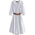 Elbow-sleeve Floral Print A-line Shirtdress
