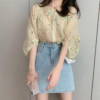Floral Blouse / Denim Skirt / Set