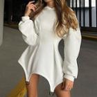 Plain Long Sleeve Irregular A-line Mini Dress