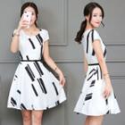 Short-sleeve Color Block A-line Mini Dress