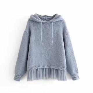 Mesh Panel Hooded Sweater
