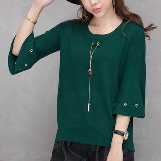 Eyelet Detailed 3/4 Sleeve Knit Top
