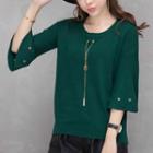 Eyelet Detailed 3/4 Sleeve Knit Top