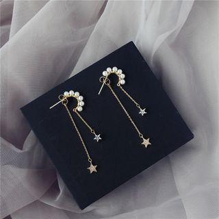 Faux Pearl Star Fringed Earring Gold - One Size