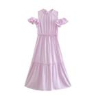Cold Shoulder Ruffled Tiered Midi A-line Dress