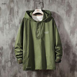 Letter Printed Camo Hooded Pullover