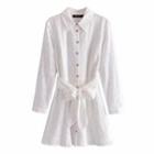 Embroidered Tie-waist Mini A-line Shirtdress