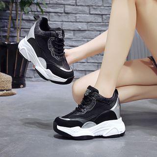 Snakeskin Print Panel Platform Sneakers
