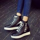 Lettering Hidden Wedge Lace Up Sneakers