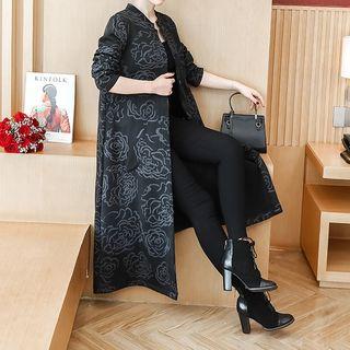 Flower Print Single-breasted Midi Coat