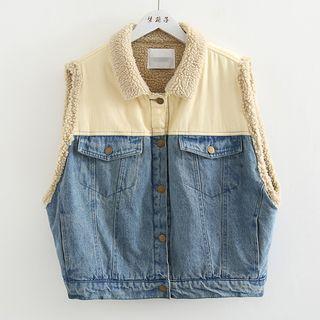 Denim Panel Button Vest As Shown In Figure - One Size