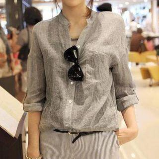 Plain Loose-fit Cotton Linen Blouse
