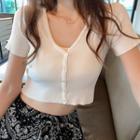 Short-sleeve Ribbed Cropped Knit Top White - One Size
