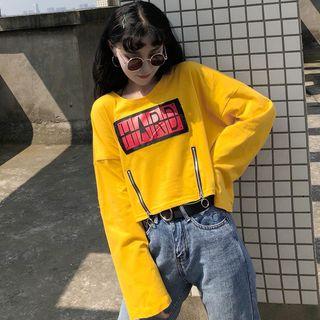 Zip-front Letter Cropped Sweatshirt