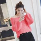 Off-shoulder Plain Knitted Sweater