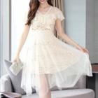 Cap Sleeve Sheer Overlay A-line Dress