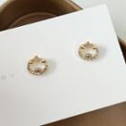 Rhinestone Pig Earring 1 Pair - 925 Silver Stud - Gold - One Size
